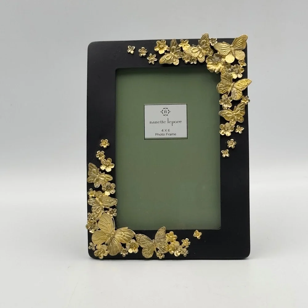 Nanette Lepore Black‎ Gold 3D Butterfly Floral 4x6 Photo Frame Cottagecore